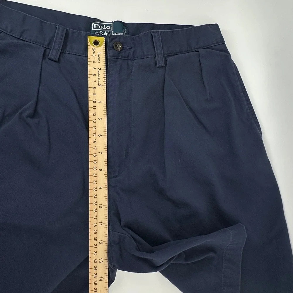 VTG Polo Ralph Lauren Mens Tyler Fit Pleated Chino Shorts Blue Cotton Size 33